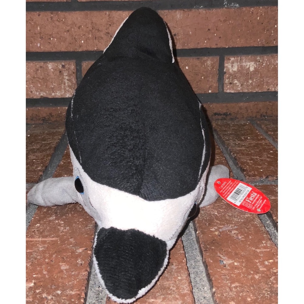 Fiesta Pacific White Sided Dolphin Stuffed Animal Black White Blue Eyes 16 Inch - Picture 3 of 4